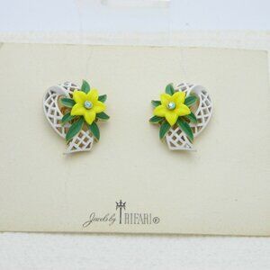 CROWN TRIFARI Gold Tone White Enamel Rhinestone